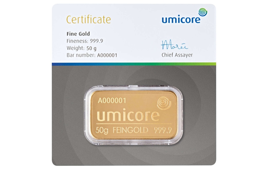 Gold bar 50g Umicore