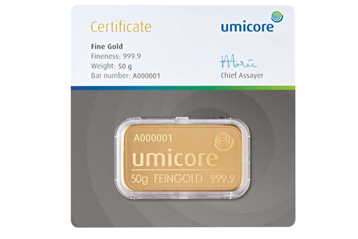 Gold bar 50g Umicore