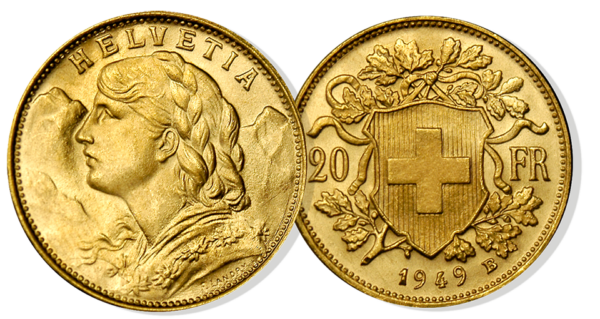 Kultakolikko Sveitsi 20 Francs
